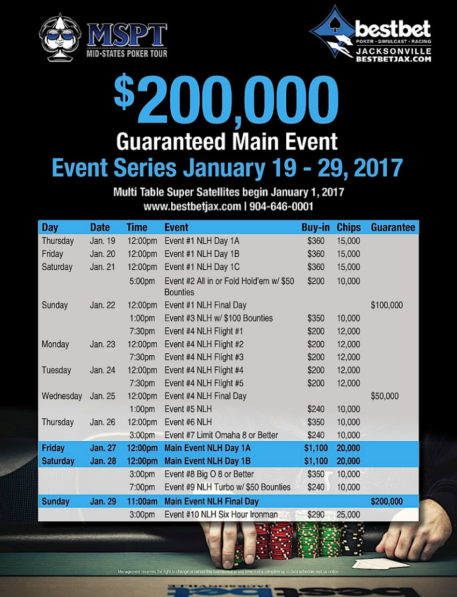 bestbet Jacksonville to Host MSPT Regional & Main Events Jan. 19-29